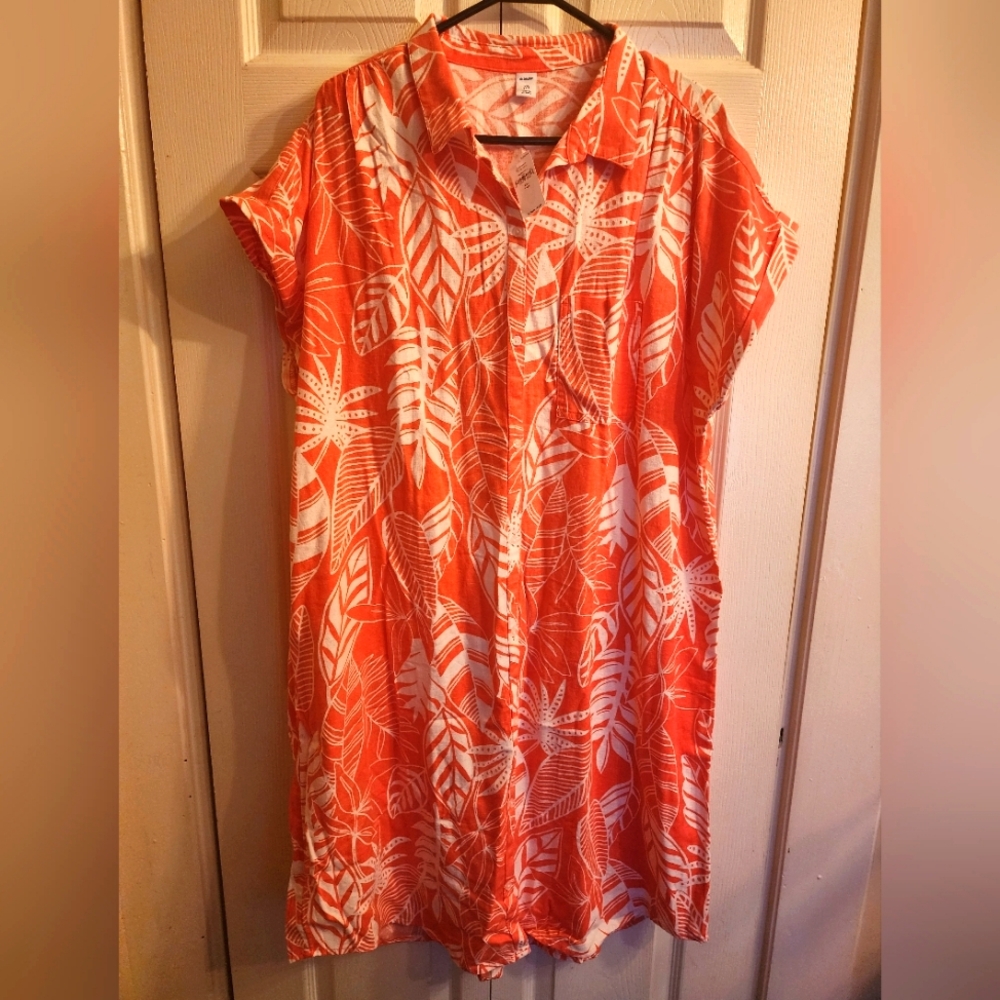🍍 NWT!! Old Navy LinenBlend Botanical-Print Short-Sleeve Shirt Dress for Women